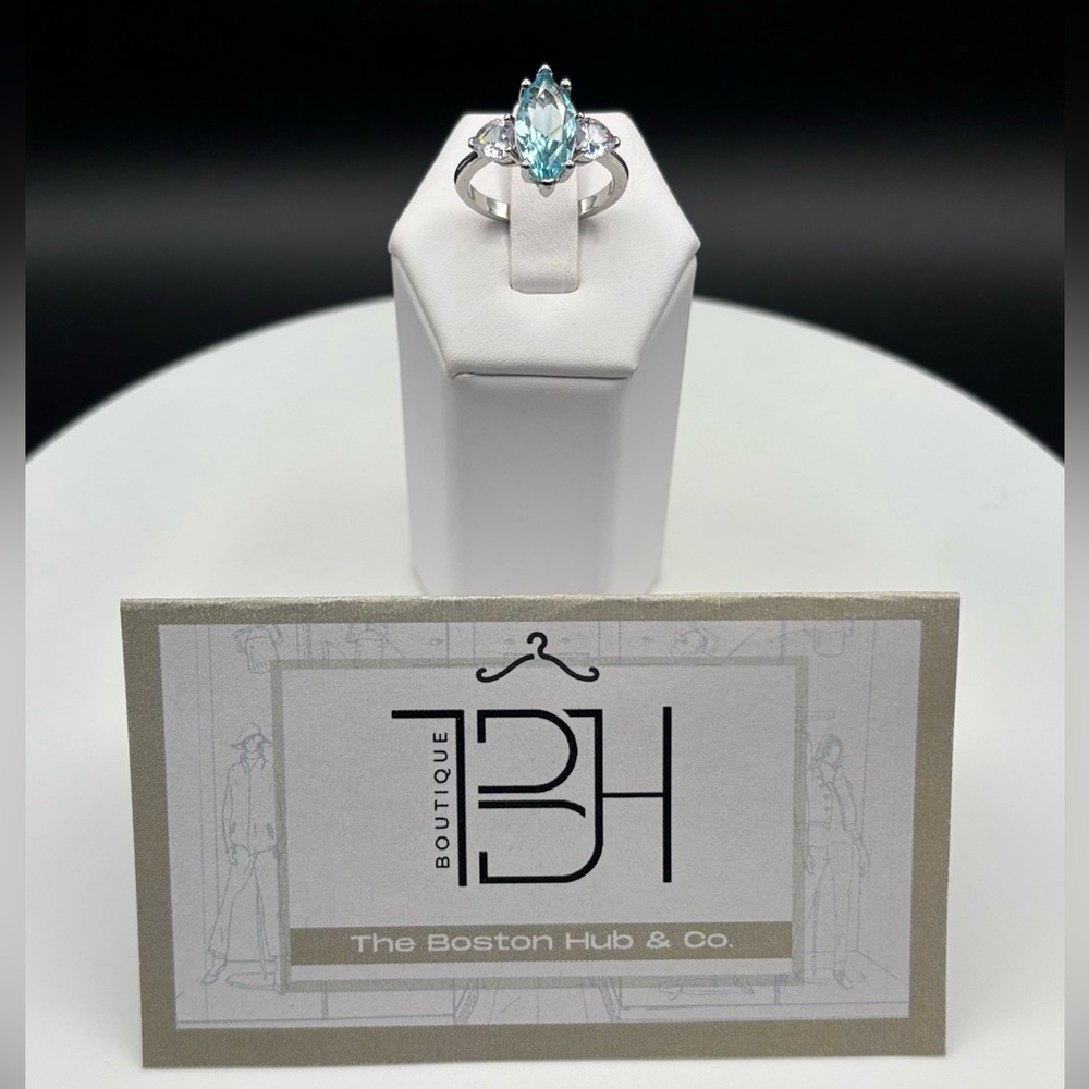 ❣️NEW Adorable RING Sterling Silver Aquamarine CZ Sice 7.5